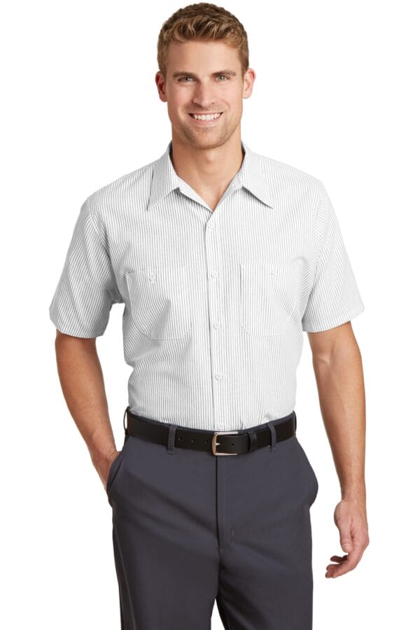 Red Kap ®  Long Size, Short Sleeve Striped Industrial Work Shirt. CS20LONG